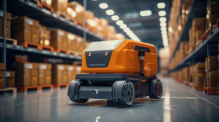 Aufkleber - Automation with AGV and robotic arm in smart distribution warehouse.