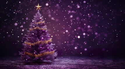beautiful christmas tree with christmas lights, glass mosaic, shiny and glittery, dark purple backgr
