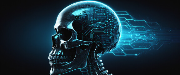 Wall Mural - Electronic skull with digital artificial intelligence circuits concept