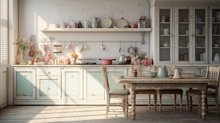 Cozy kitchen. Chabby shic style. Pastel colors