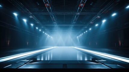 Poster - Empty stage design, Techno, Cyberpunk, High-tech, Studio lighting.
