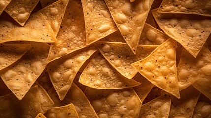 Close-up shot of a pile of baked tortilla chips, golden and crispy, inviting you to enjoy their crunchy texture and savory flavor, a delightful snack for any occasion.