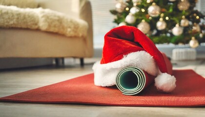 Poster - Santa Claus hat with yoga mat