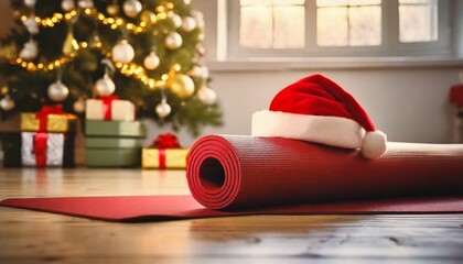 Poster - Santa Claus hat with yoga mat