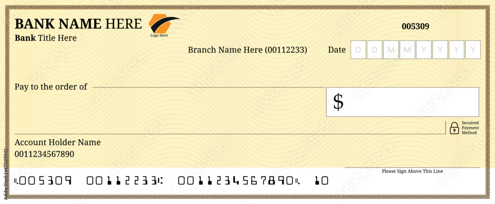 Blank bank check, checkbook cheque template vector mockup, account bill ...