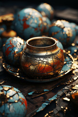 Fototapete - A close-up shot of cracked and weathered antique pottery, capturing the allure of aged artifacts.  