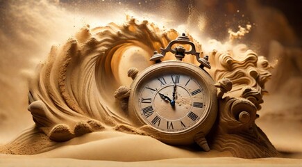 Wall Mural - Alarm clock in waves of sand and dust. .ai