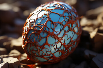 Leinwandbilder - A close-up photograph highlighting the intricate patterns formed by cracks in the eggshell as the hatchling struggles to emerge.  