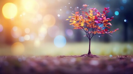 Sticker - road tree bokeh vibrant charming illustration light forest, sun autumn, beauty garden road tree bokeh vibrant charming