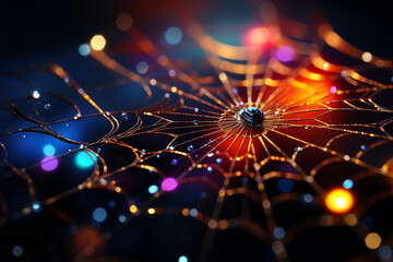 Poster - A spider web adorned with tiny twinkling lights, creating a magical twilight ambiance. 
