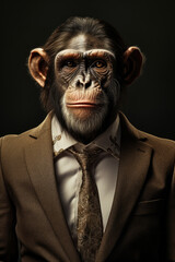 Poster - A monkey dressed in a suit and tie. Suitable for business, finance, and formal occasions