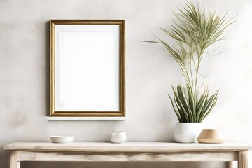 Wall Mural - vintage frame mockup in minimal interior