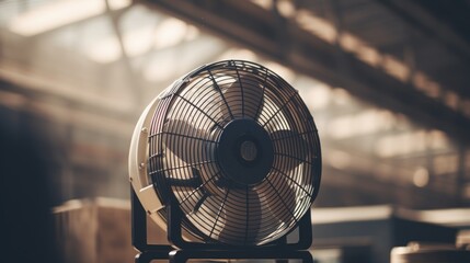 Canvas Print - A close up of a industrial fan sitting on top of an industrial machine, AI