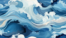 Sea Waves Pattern Background. Waves Pattern. Classic Japanese Waves In Modern Design,Blue And White Lines. Element For Design. Storm Ocean. Posters And Prints