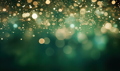 abstract bokeh green and gold glitter background with bokeh defocused glitter for saint patricks day