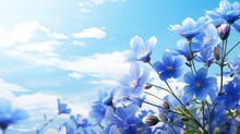 Beautiful Blooming Day Blue Enchanting Illustration Natural Blossom, Flora Bloom, Floral Garden Beautiful Blooming Day Blue Enchanting