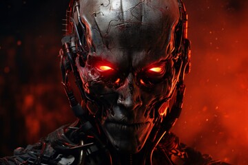 Leinwandbilder - Scary cyborg face that will end the humanity, devil like, with empty copy space Generative AI 