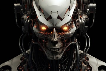 Leinwandbilder - Scary cyborg face that will end the humanity, devil like, with empty copy space Generative AI 