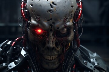 Leinwandbilder - Scary cyborg face that will end the humanity, devil like, with empty copy space Generative AI 