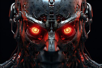 Leinwandbilder - Scary cyborg face that will end the humanity, devil like, with empty copy space Generative AI 