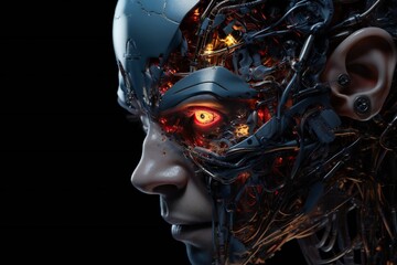 Leinwandbilder - Scary cyborg face that will end the humanity, devil like, with empty copy space Generative AI 