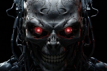 Leinwandbilder - Scary cyborg face that will end the humanity, devil like, with empty copy space Generative AI 