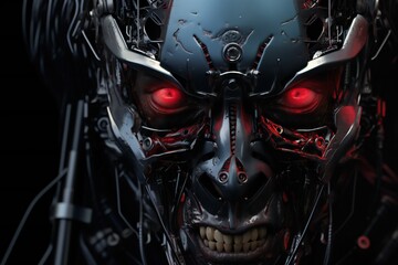 Leinwandbilder - Scary cyborg face that will end the humanity, devil like, with empty copy space Generative AI 