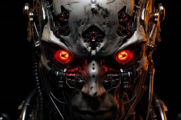 Leinwandbilder - Scary cyborg face that will end the humanity, devil like, with empty copy space Generative AI 