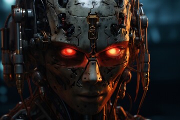 Leinwandbilder - Scary cyborg face that will end the humanity, devil like, with empty copy space Generative AI 