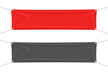 Wall Mural - red and black textile banners with folds. blank hanging fabric template collection. png clipart isol