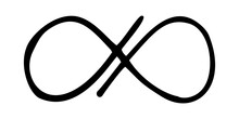 Infinity Symbol Hand Drawn With Ink Brush. Thin Line Scribble Icon. Modern Doodle Grunge Outline. Png Clipart Isolated On Transparent Background