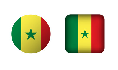 Flat Square and Circle Senegal Flag Icons