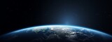 Fototapeta Kosmos - Cinematic view over rising planet earth from the space. Night earth background