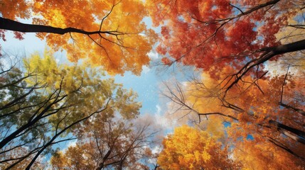 Poster - morning tree beautiful leaves artistic illustration nature season, outdoor weather, autumn cold morning tree beautiful leaves artistic