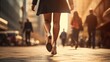 Close up legs of businesswoman hurry up walking, woman at work, confident woman