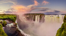 View Of Iguazu Falls, Waterfalls Of The Iguazu River On Brazilian State Of Paraná, Brazil.