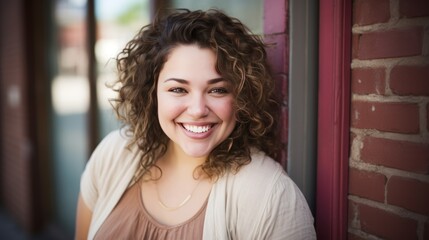 Poster - Emotions and health concept, Plus sized woman smiling portrait standing