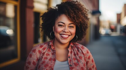 Poster - Emotions and health concept, Plus sized woman smiling portrait standing
