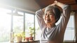 Portrait of Asian senior age woman exercising at home ,Elderly people and health