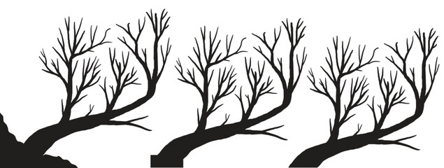 Black Branch Tree vector. silhouette of a bare tree. silhouette of dead tree vector illustration. silhouette of trees and branches without leaves. Bare Tree silhouette.	