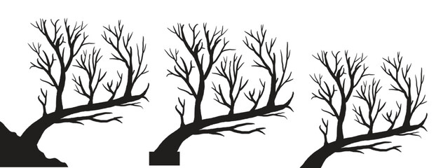 Black Branch Tree vector. silhouette of a bare tree. silhouette of dead tree vector illustration. silhouette of trees and branches without leaves. Bare Tree silhouette.	