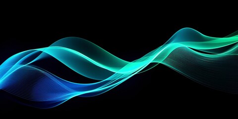 Wall Mural - abstract light lines wavy flowing dynamic in blue green colors isolated on black background for concept of AI technology, digital, communication, 5G, science, Generative AI