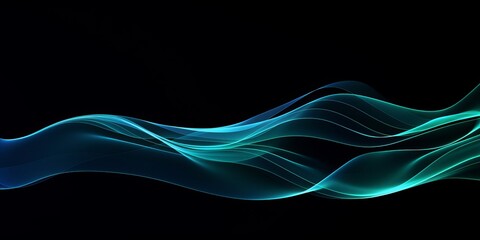 Wall Mural - abstract light lines wavy flowing dynamic in blue green colors isolated on black background for concept of AI technology, digital, communication, 5G, science, Generative AI