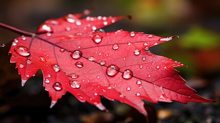 Poster - autumn red november autumnal close illustration colorful fall, texture foliage, glisten october autumn red november autumnal close