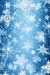 © pawczar - Light blue winter, stylized frame and background with snowflakes and stars, illustration that can be used during holidays or on a card, invitation or new year. Flying border with snow. Generative AI.