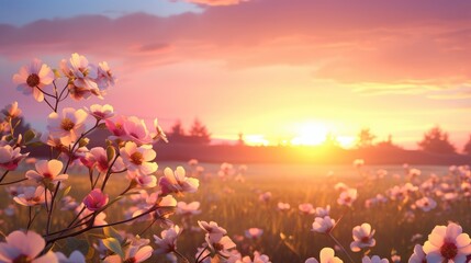 Sticker - sunsummer nature blossom sunset sunlit illustration spring meadow, landscape background, travel beauty sunsummer nature blossom sunset sunlit