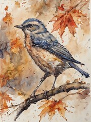 Wall Mural - Watercolor painting of a bird in the AI Generative field