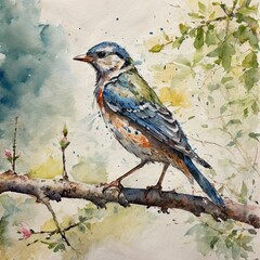 Wall Mural - Watercolor painting of a bird in the AI Generative field