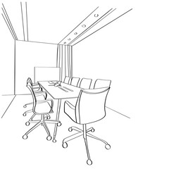 Wall Mural - Interior sketch space office. Meeting room. Workplaces . Tables, chairs and windows