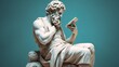 © LELISAT - Ancient old Greek God statue, man using smartphone on pastel background